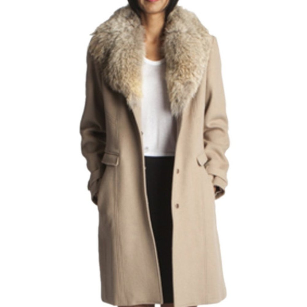 Elie Tahari Wool Coat with removable fur collar